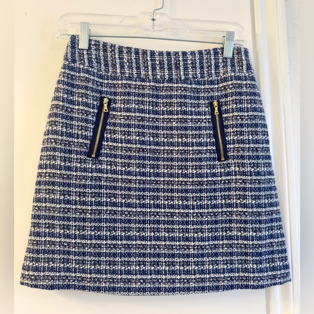 LOFT Blue and White A-Line Mini Skirt for Work